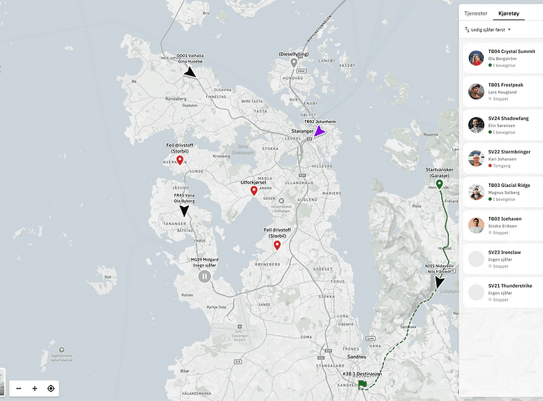 Map overview with fleet and active jobs